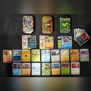 POKEMON (90) Card Mixed Lot & (3) Collector Tins